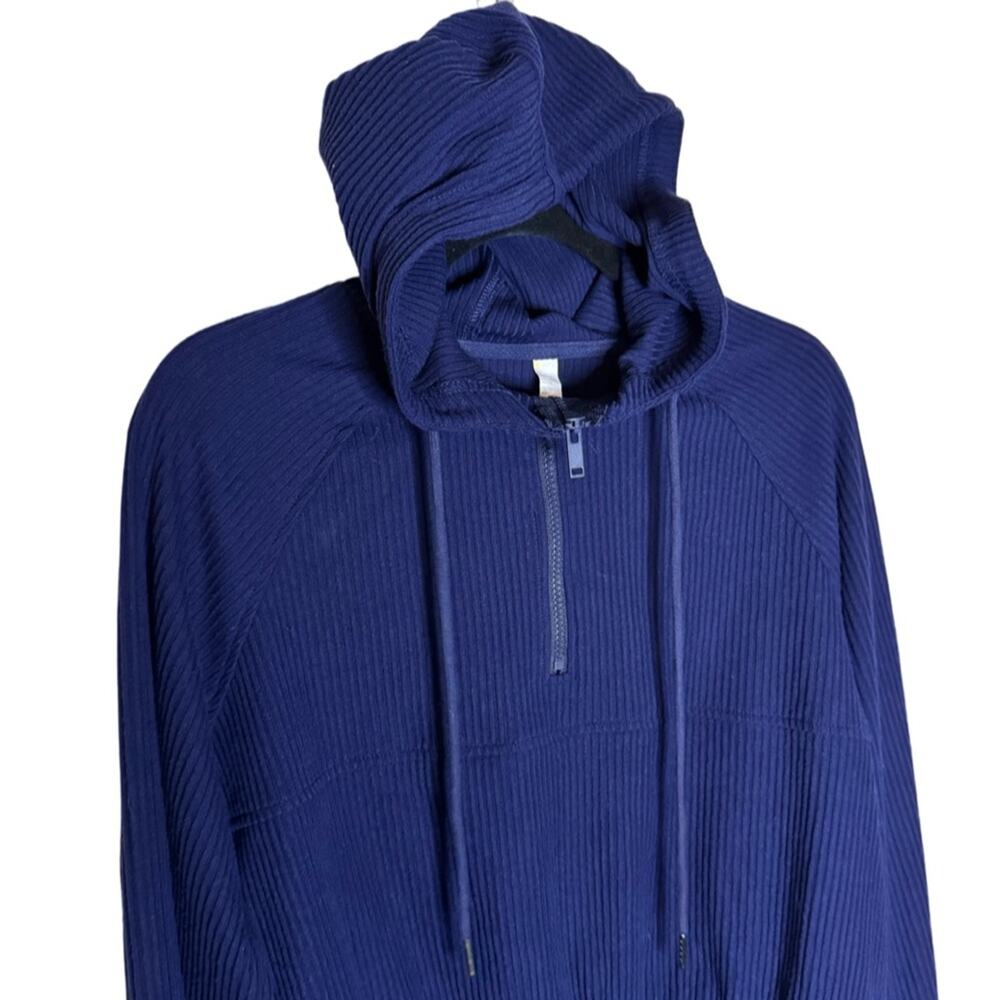 Zella Cozy Half Zip Ribbed Crop Hooded Sweater - Navy Sapphire Size S - Picture 4 of 7